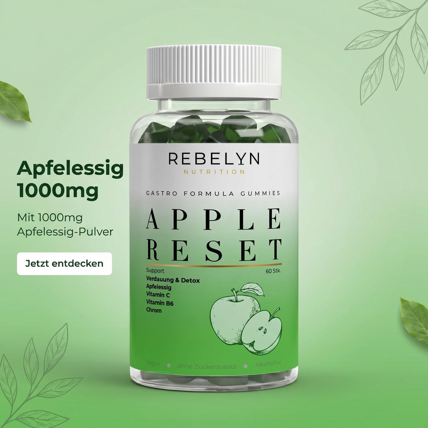Apfelessig + C + B6 + Chrom Gummies - 60 Stk