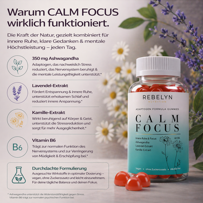 Calm Focus Ashwagandha Komplex, Vitamin B6 Gummies – 60 Stück