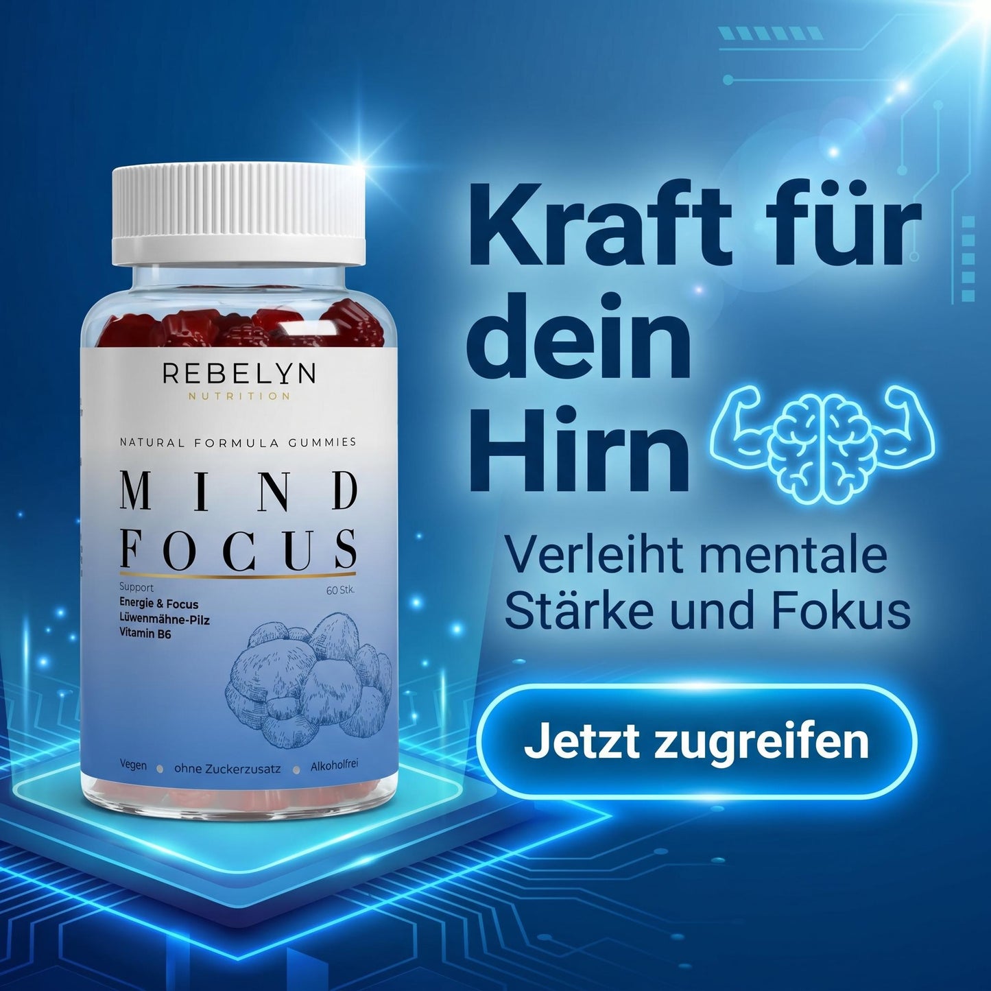 Löwenmähne + Vitamin B6 Gummies - 60 Stk.